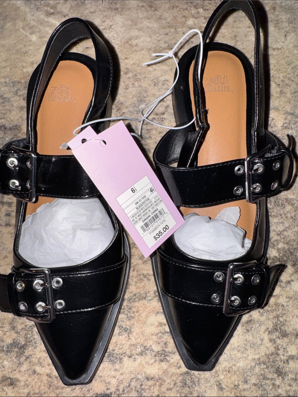 wild fable Black Pointed Slingback Flats with Buckle Accents